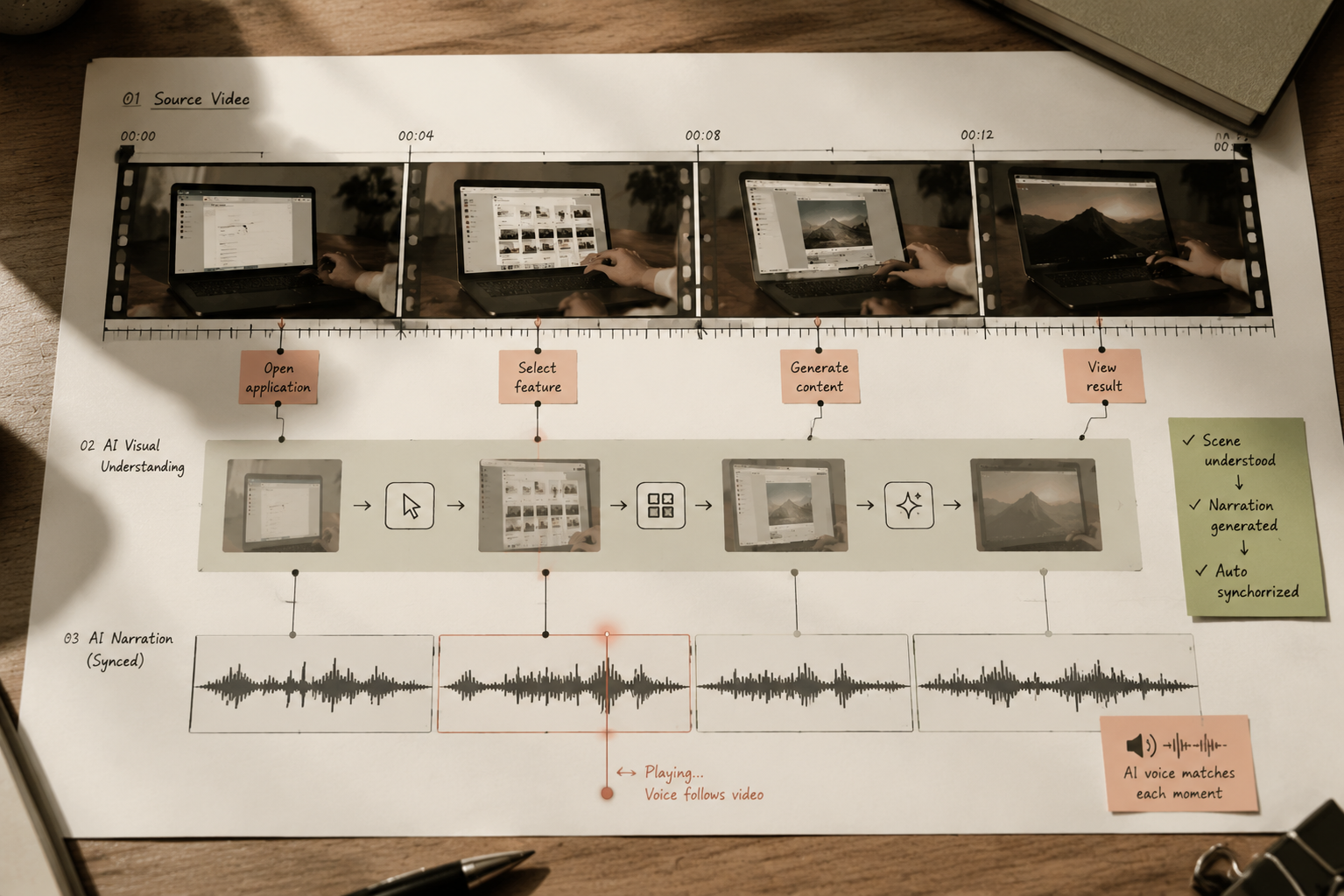 AI voice over narration following an on-screen product demo